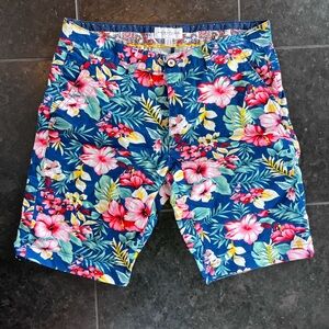 Denim & Flower Blue and Pink Flat Front Shorts